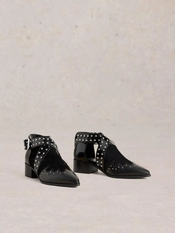 Women Studded Ankle Boot Pure Black White Stuff Boots Women Studded Ankle Boot Pure Black White Stuff Boots