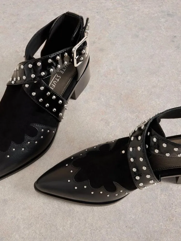 Women Studded Ankle Boot Pure Black White Stuff Boots Women Studded Ankle Boot Pure Black White Stuff Boots