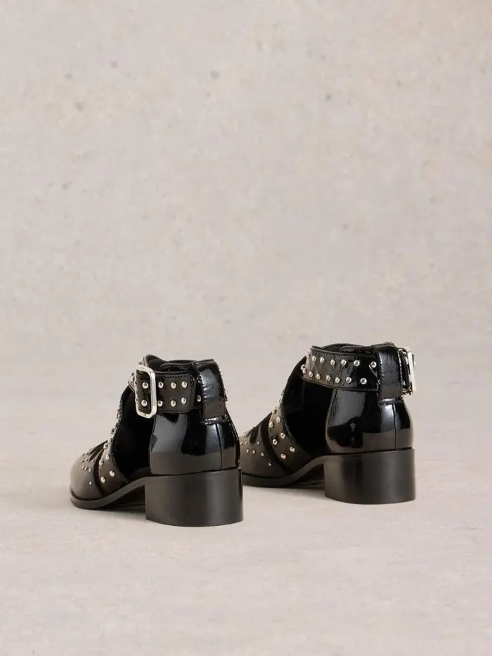 Women Studded Ankle Boot Pure Black White Stuff Boots Women Studded Ankle Boot Pure Black White Stuff Boots