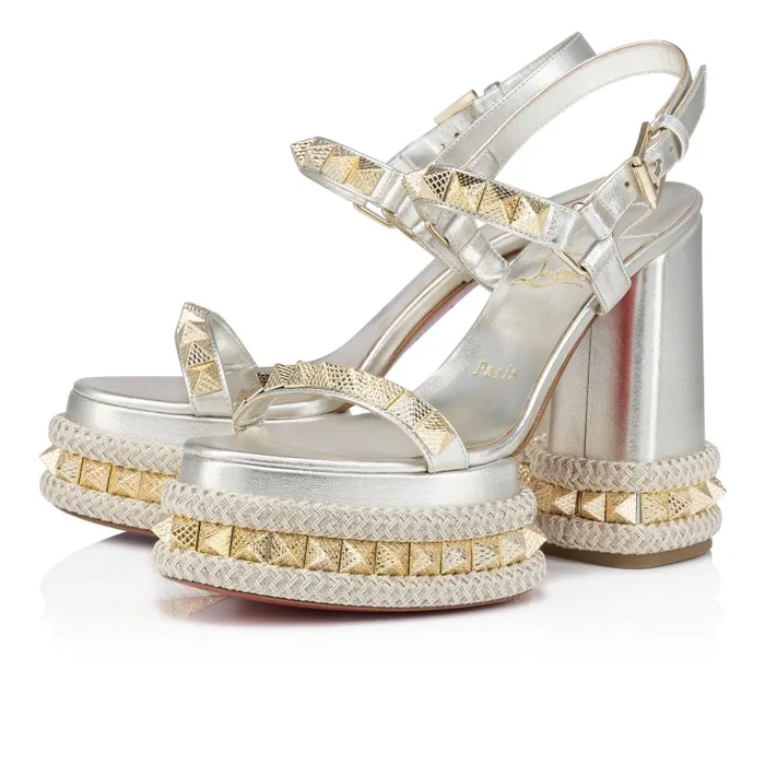 Women Superaclou 130 Mm Sandals 8211 Iridescent Nappa Leather 8211 Sahara Christian Louboutin Platforms