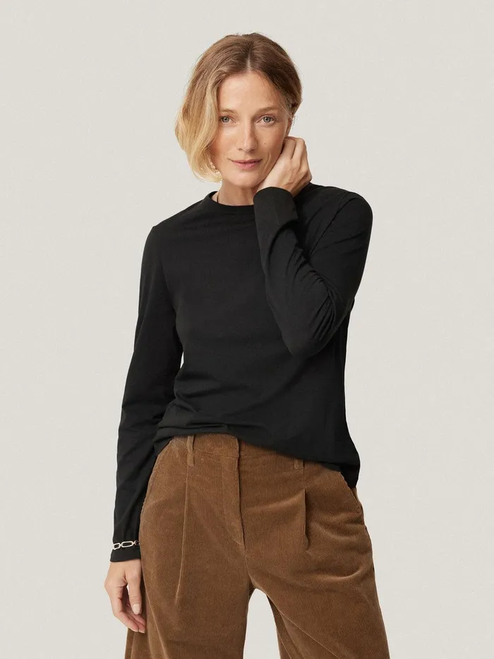 Women Supima Cotton Long Sleeve Tee Black Jigsaw Shirts and Tops