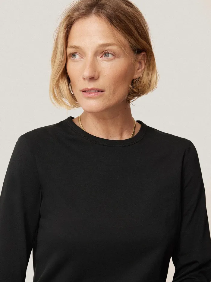 Women Supima Cotton Long Sleeve Tee Black Jigsaw Shirts and Tops