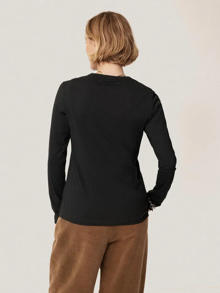 Women Supima Cotton Long Sleeve Tee Black Jigsaw Shirts and Tops