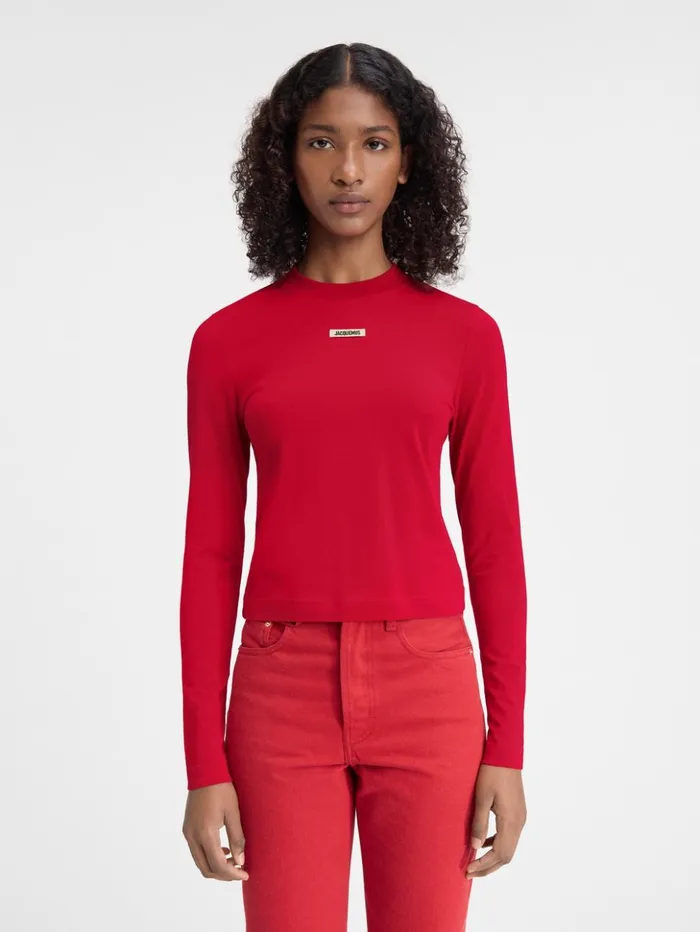 Women Tshirts JACQUEMUS The Gros Grain Longsleeve Tshirt Dark Red