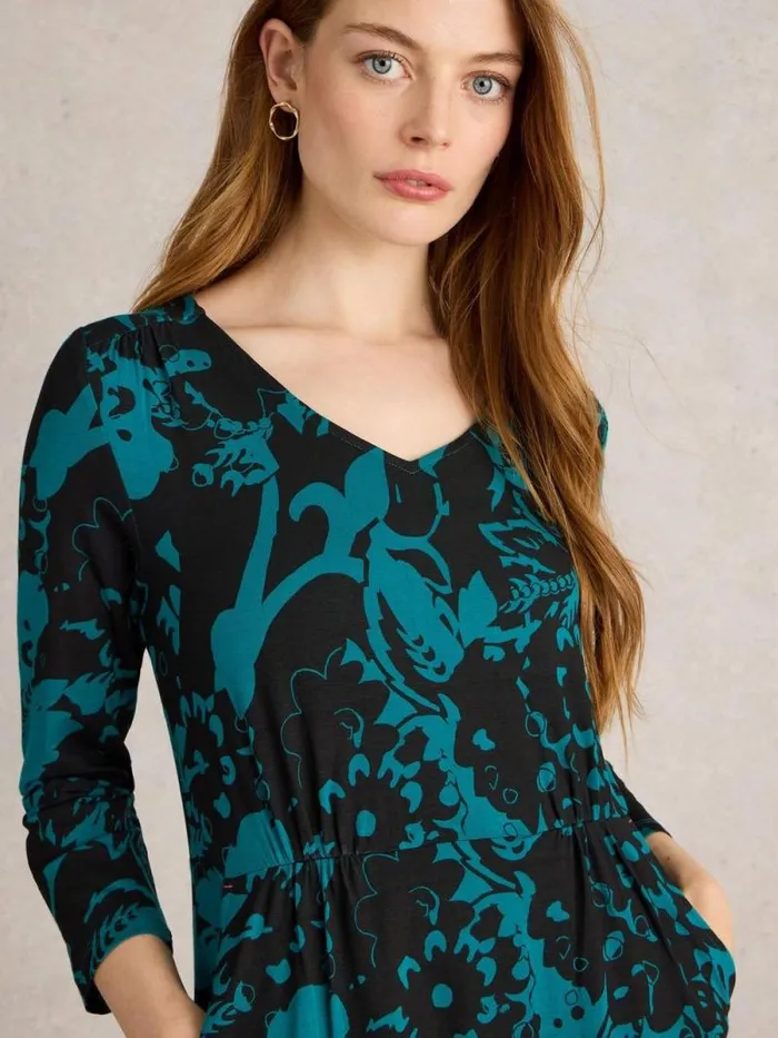 Women Tallie Jersey Knee Length Dress Black Print White Stuff Dresses Women Tallie Jersey Knee Length Dress Black Print White Stuff Dresses