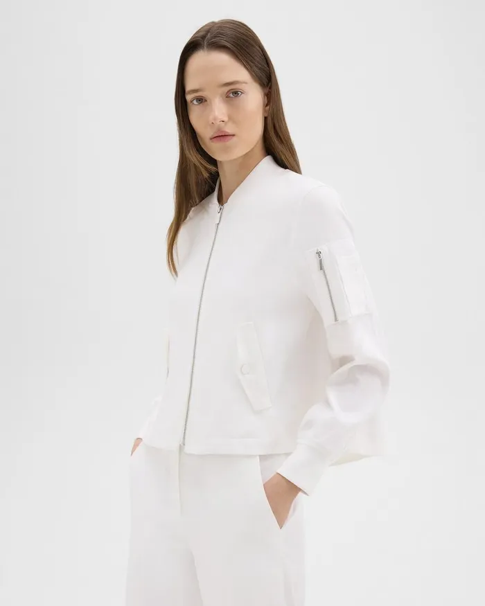 Women Theory Blazers Jackets ALine Flight Jacket In Good Linen White