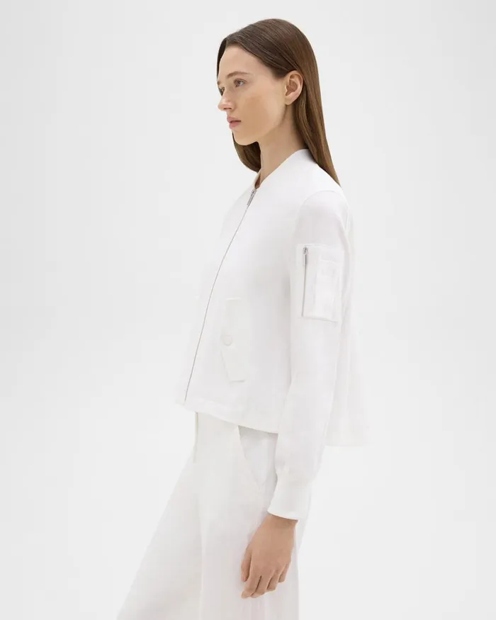 Women Theory Blazers Jackets ALine Flight Jacket In Good Linen White
