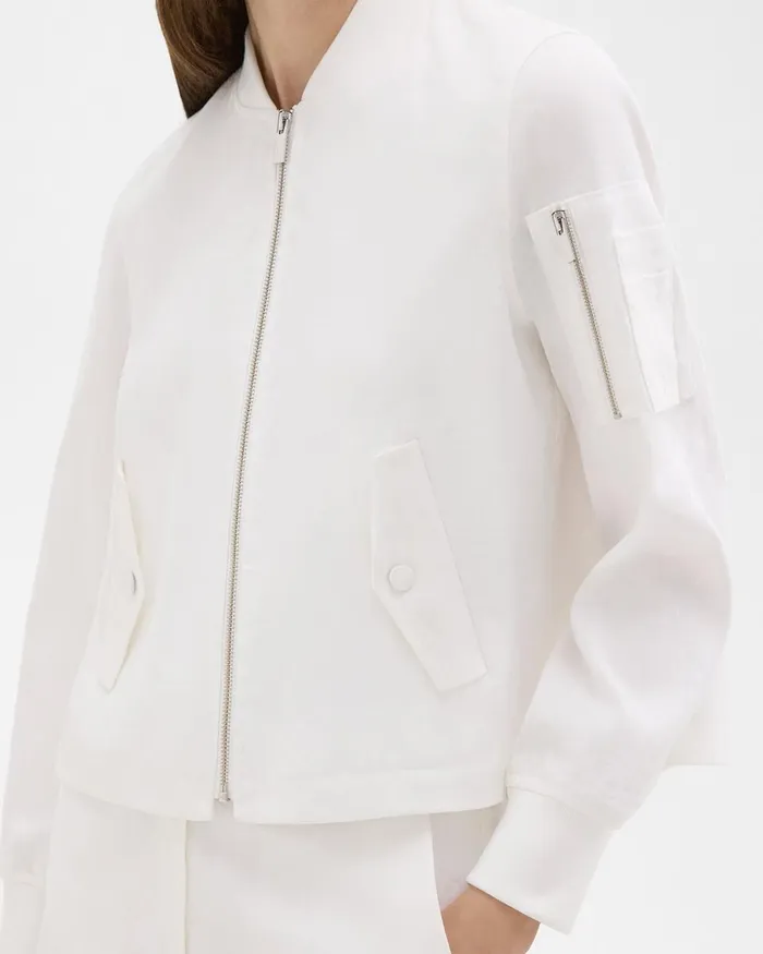 Women Theory Blazers Jackets ALine Flight Jacket In Good Linen White