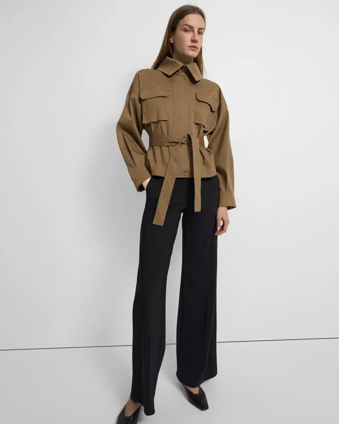 Women Theory Blazers Jackets Belted Cargo Jacket In CottonNylon Twill Camel
