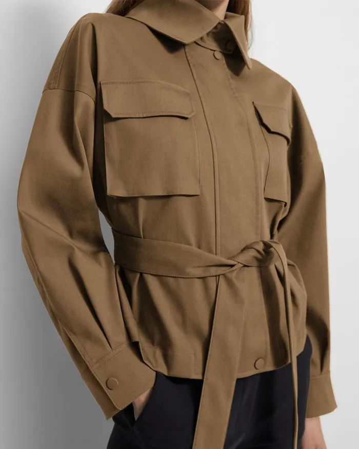 Women Theory Blazers Jackets Belted Cargo Jacket In CottonNylon Twill Camel