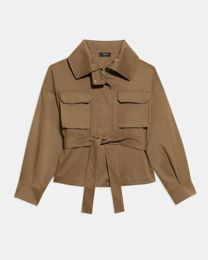 Women Theory Blazers Jackets Belted Cargo Jacket In CottonNylon Twill Camel