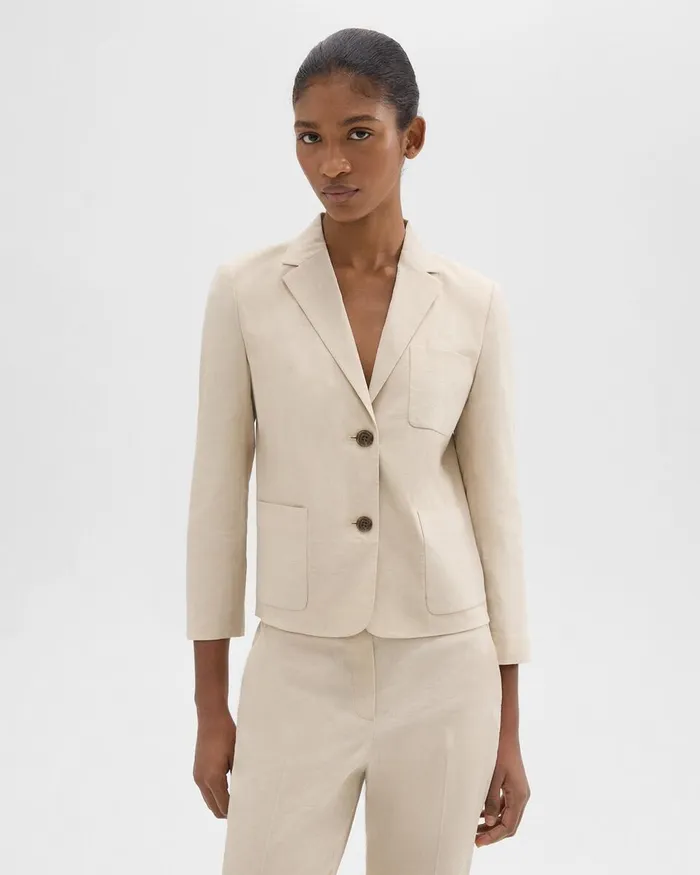 Women Theory Blazers Jackets Boxy Patch Pocket Blazer In Good Linen Straw