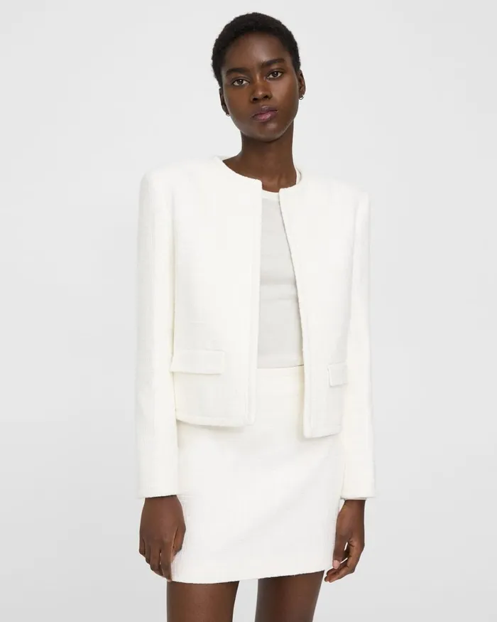 Women Theory Blazers Jackets Cropped Jacket In Cotton Tweed White