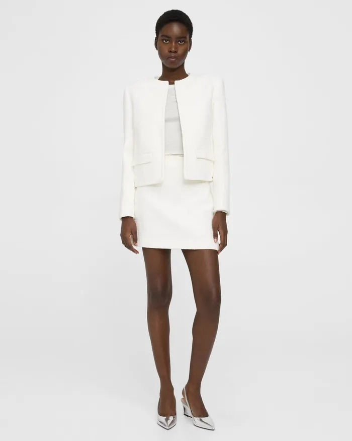 Women Theory Blazers Jackets Cropped Jacket In Cotton Tweed White