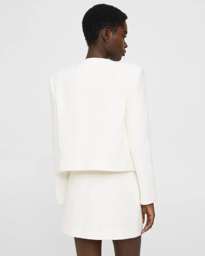Women Theory Blazers Jackets Cropped Jacket In Cotton Tweed White