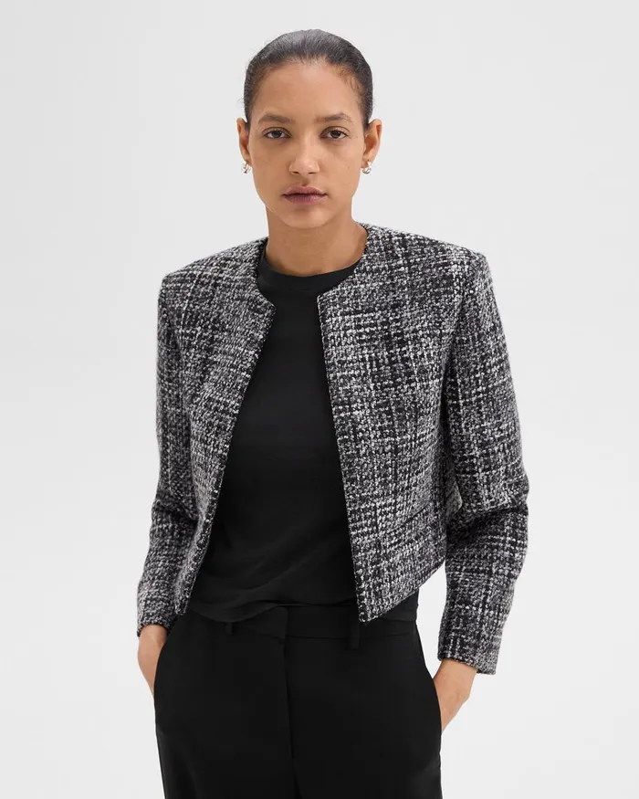 Women Theory Blazers Jackets Cropped Jacket In Meacutelange Tweed Black Multi