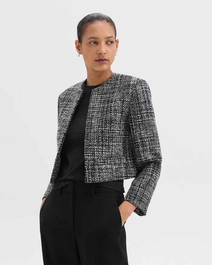 Women Theory Blazers Jackets Cropped Jacket In Meacutelange Tweed Black Multi