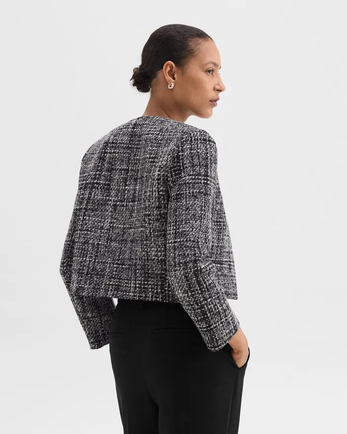 Women Theory Blazers Jackets Cropped Jacket In Meacutelange Tweed Black Multi