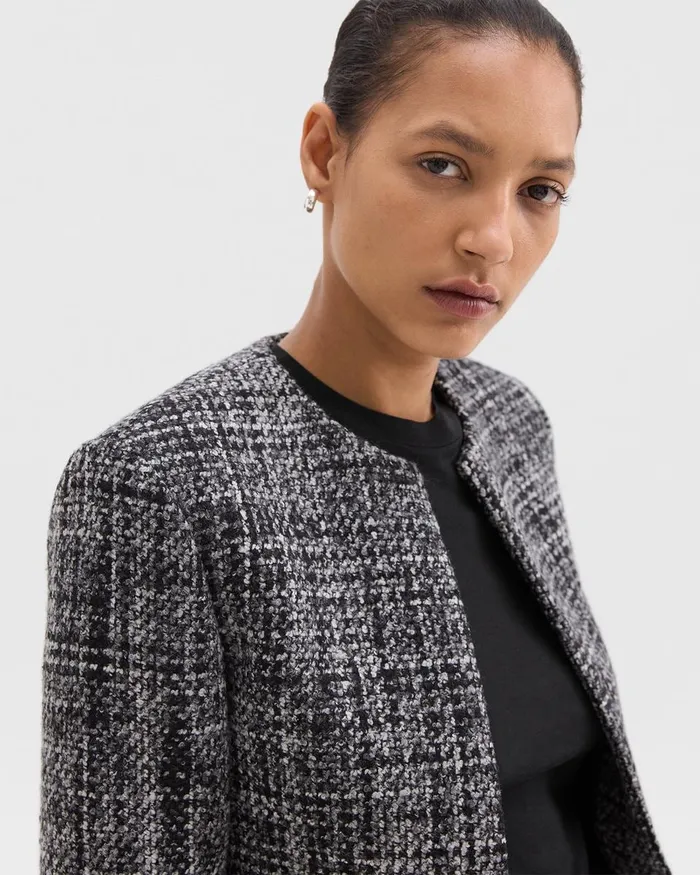 Women Theory Blazers Jackets Cropped Jacket In Meacutelange Tweed Black Multi