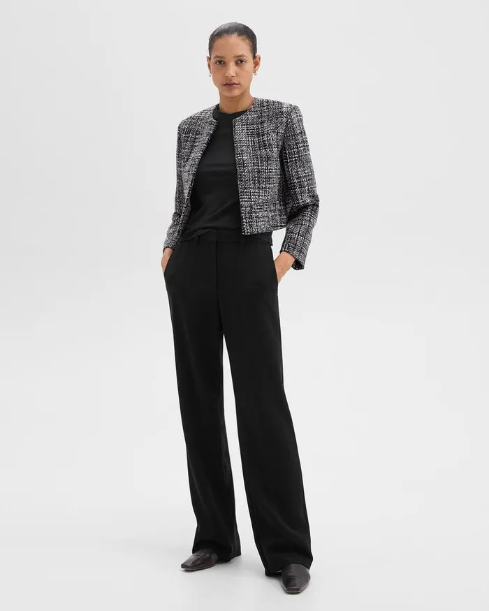 Women Theory Blazers Jackets Cropped Jacket In Meacutelange Tweed Black Multi