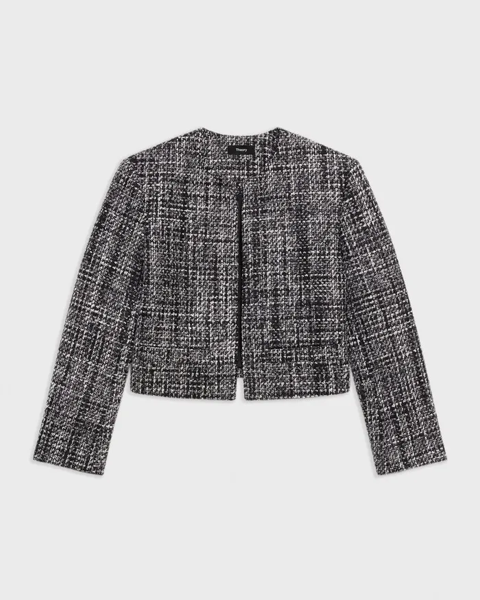 Women Theory Blazers Jackets Cropped Jacket In Meacutelange Tweed Black Multi