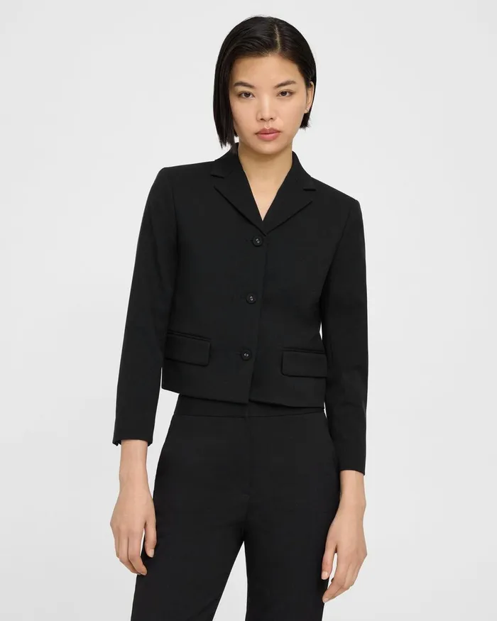 Women Theory Blazers Jackets Cropped Jacket In Textured Gabardine Black