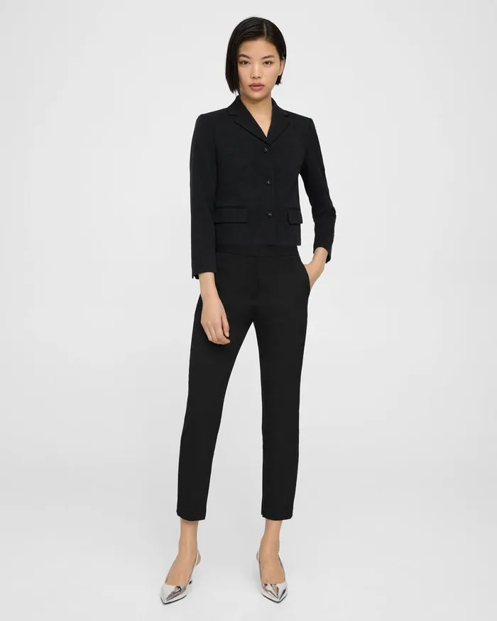 Women Theory Blazers Jackets Cropped Jacket In Textured Gabardine Black