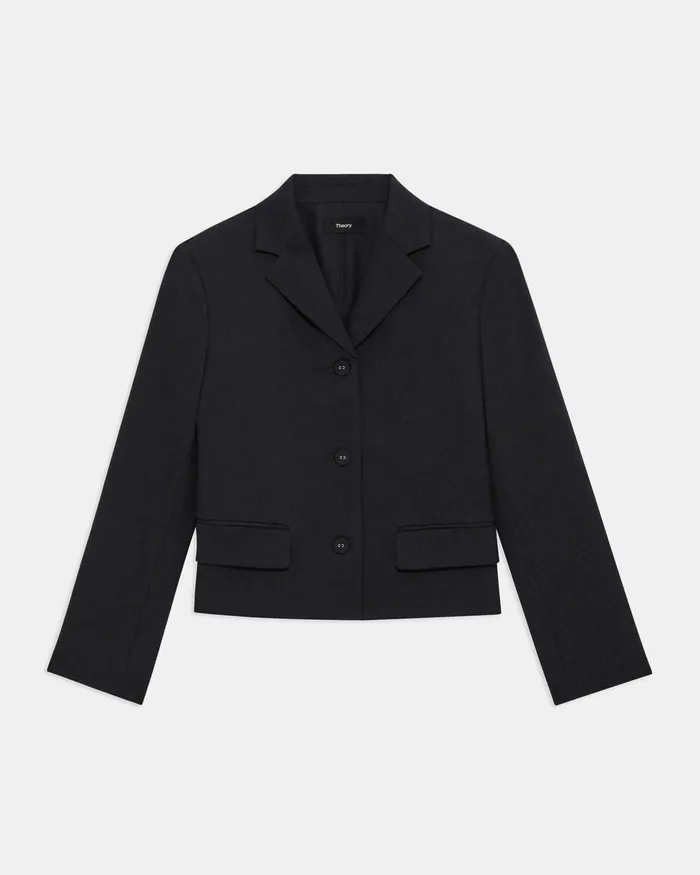 Women Theory Blazers Jackets Cropped Jacket In Textured Gabardine Black