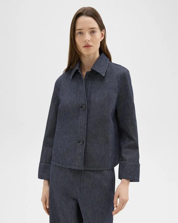 Women Theory Blazers Jackets Cuffed Jacket In Crisp Denim Indigo