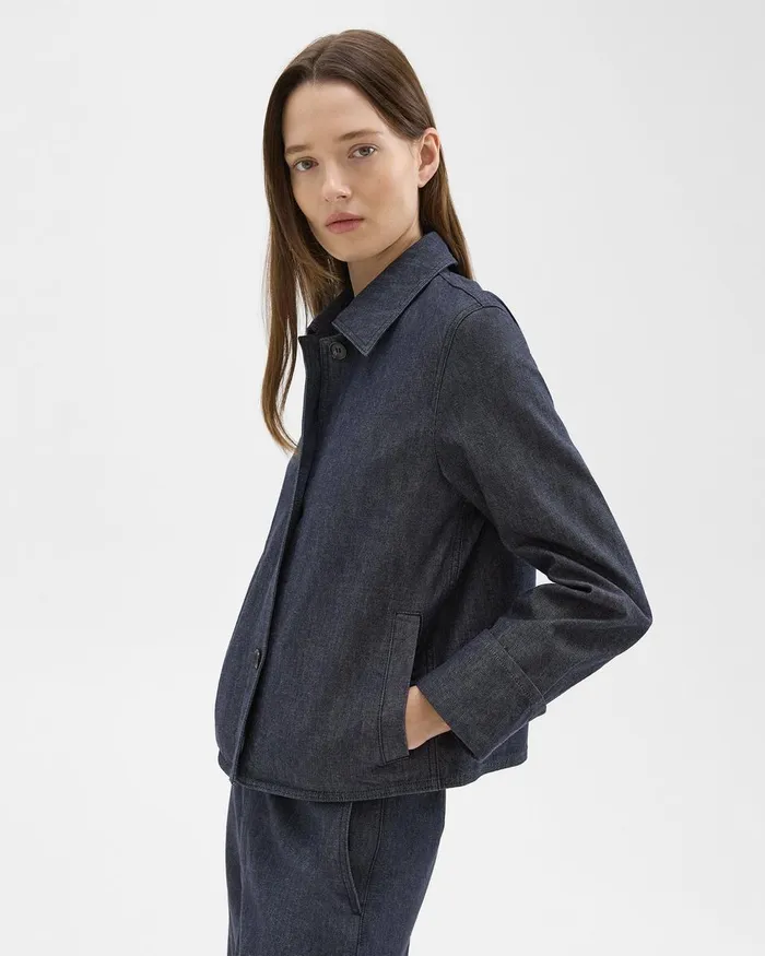 Women Theory Blazers Jackets Cuffed Jacket In Crisp Denim Indigo