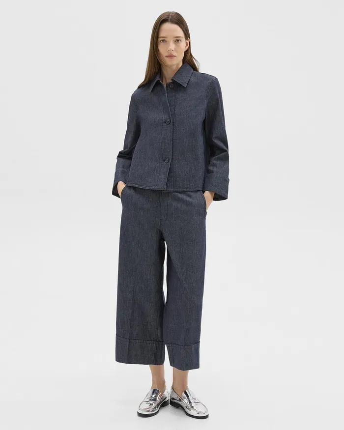 Women Theory Blazers Jackets Cuffed Jacket In Crisp Denim Indigo