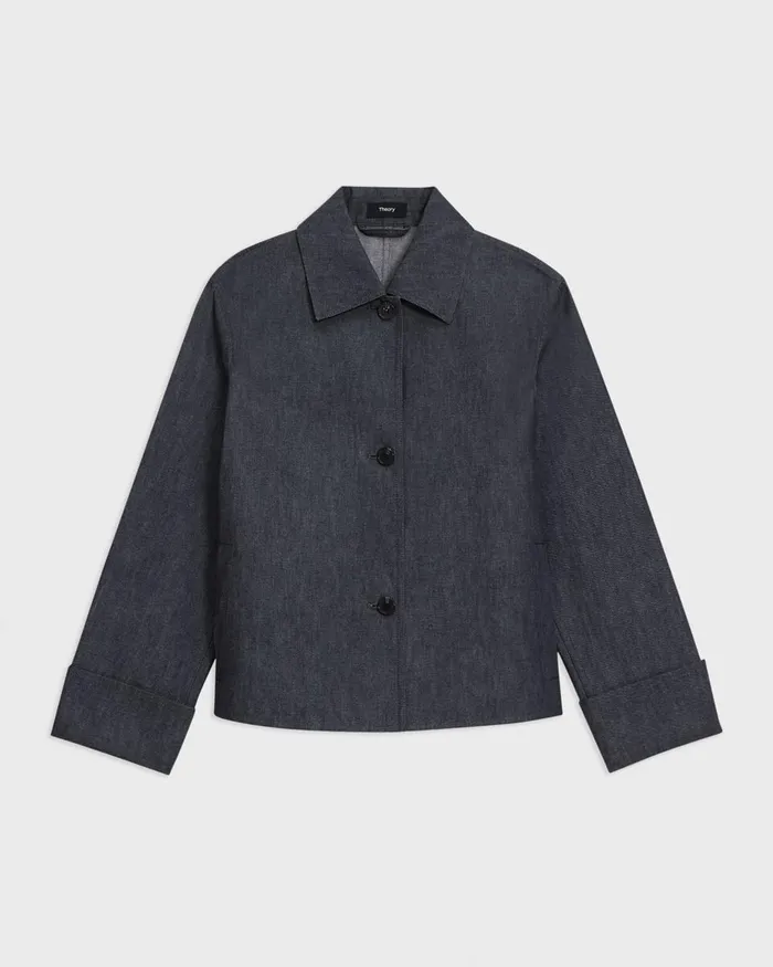 Women Theory Blazers Jackets Cuffed Jacket In Crisp Denim Indigo