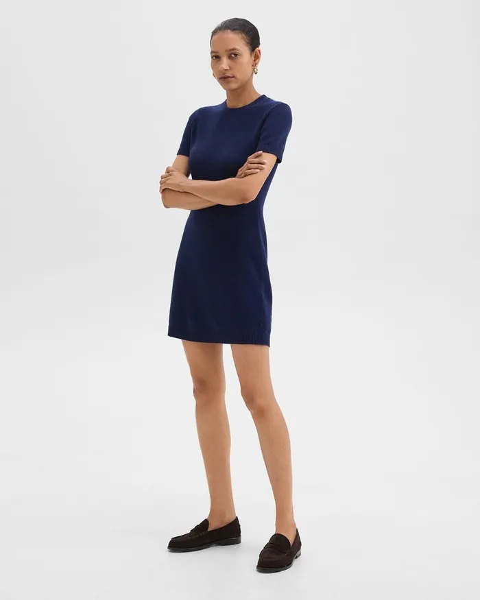 Women Theory Dresses Mini Sweater Dress In Felted WoolCashmere Dark Denim