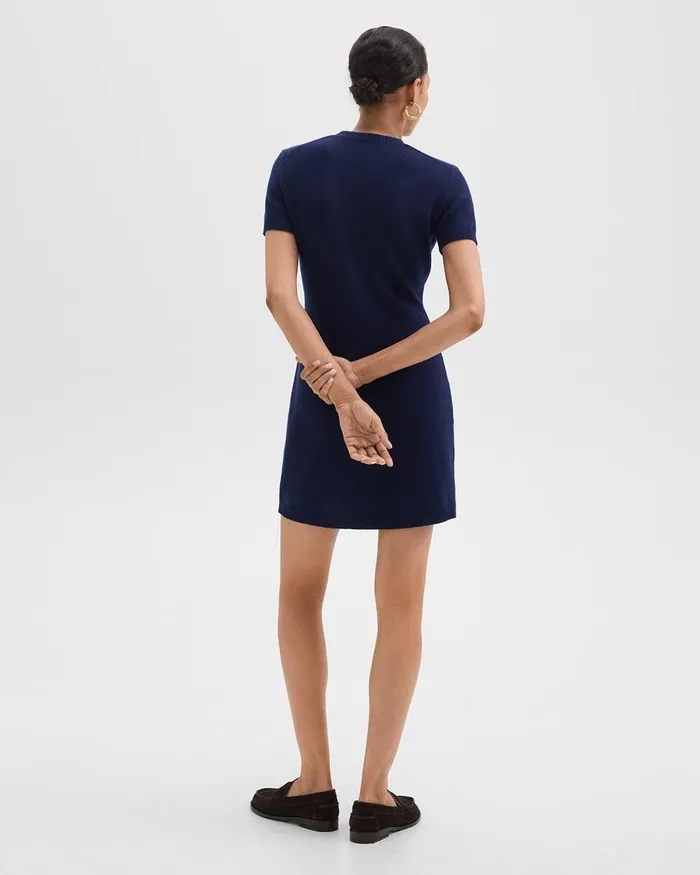 Women Theory Dresses Mini Sweater Dress In Felted WoolCashmere Dark Denim
