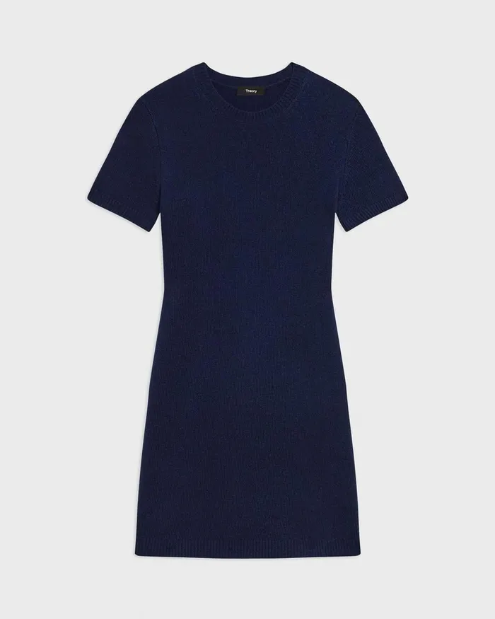 Women Theory Dresses Mini Sweater Dress In Felted WoolCashmere Dark Denim