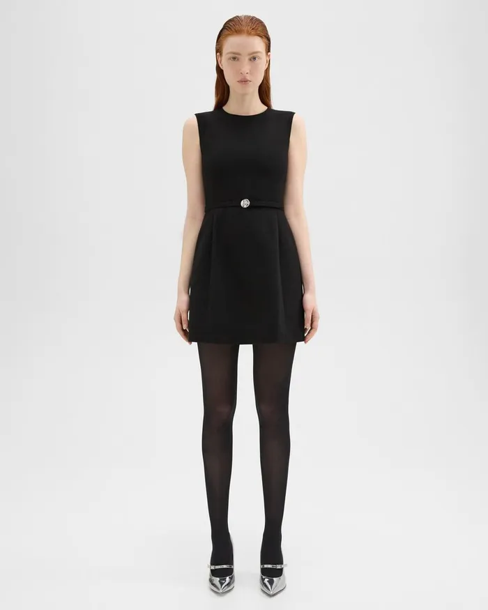 Women Theory Dresses Sculpted Sleeveless Dress In Double Weave Black