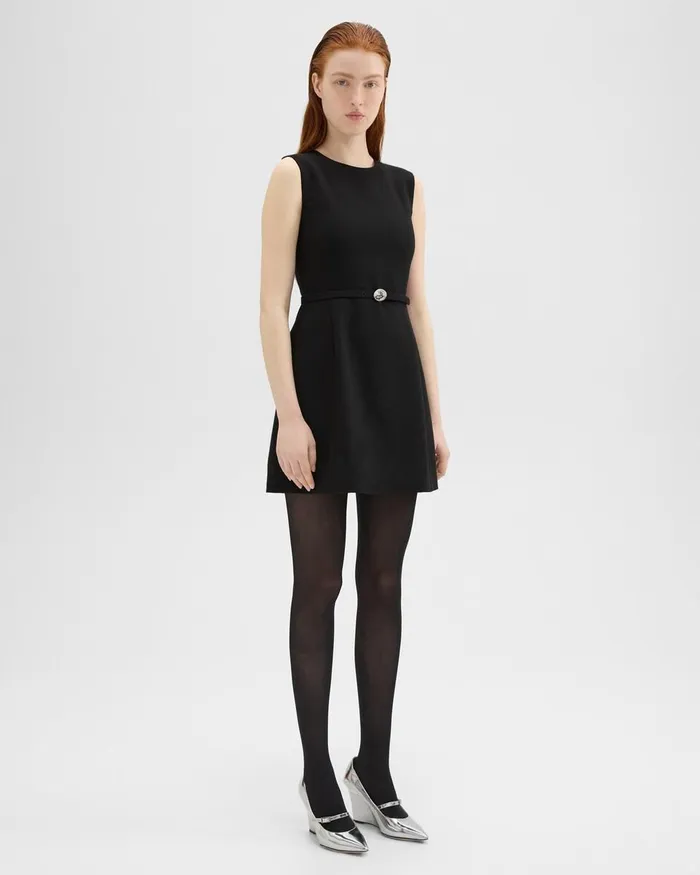 Women Theory Dresses Sculpted Sleeveless Dress In Double Weave Black