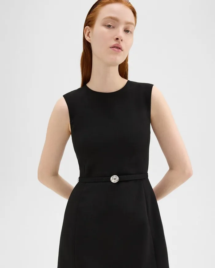 Women Theory Dresses Sculpted Sleeveless Dress In Double Weave Black