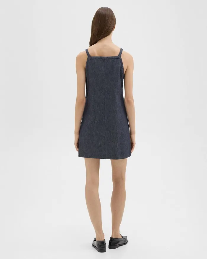 Women Theory Dresses Square Neck Mini Dress In Crisp Denim Indigo