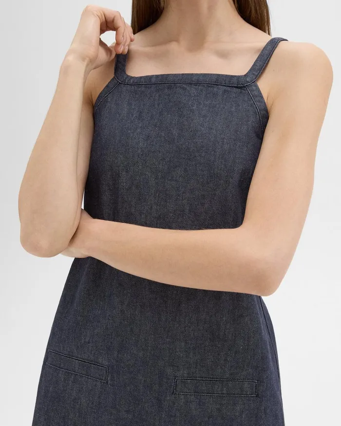 Women Theory Dresses Square Neck Mini Dress In Crisp Denim Indigo