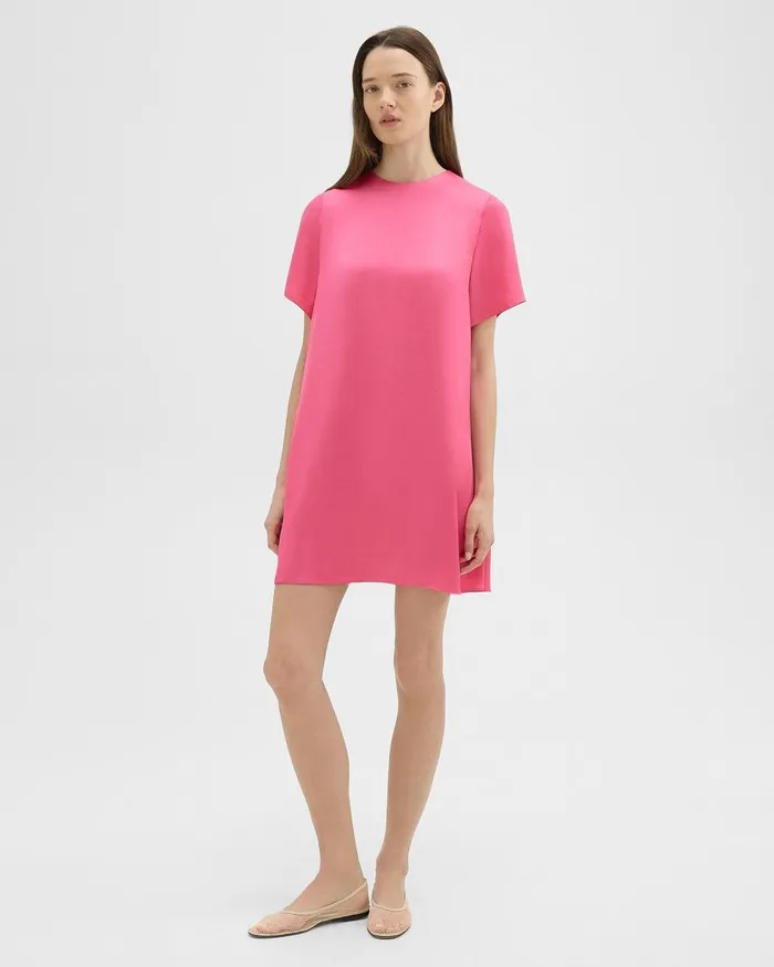 Women Theory Dresses TShirt Dress In Crushed Satin Pink Azalea
