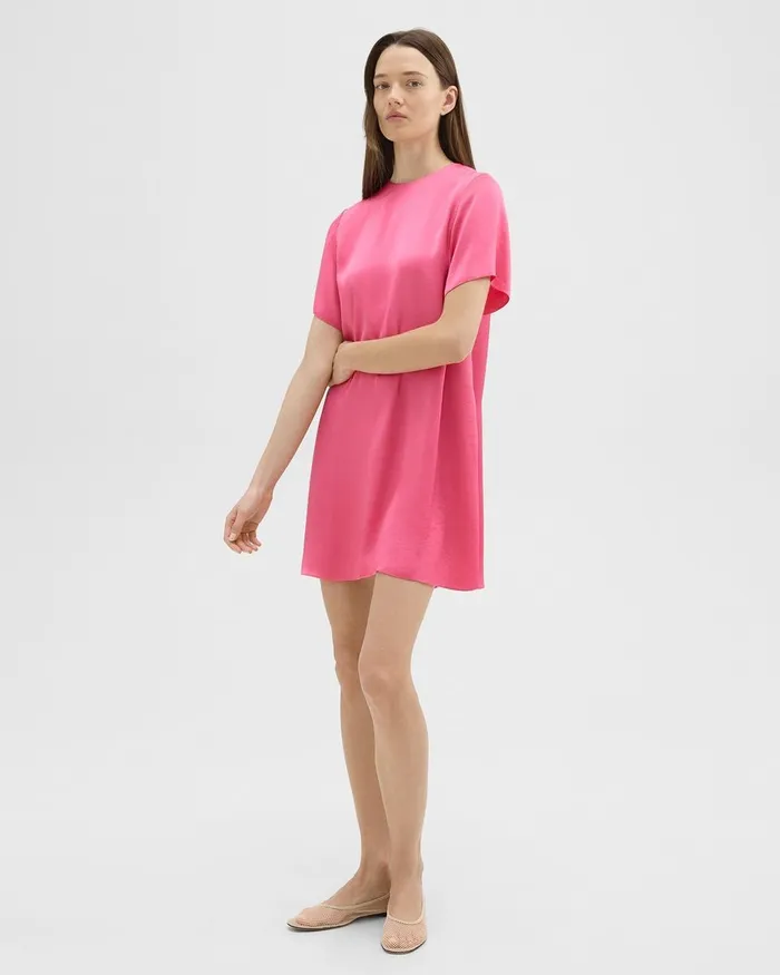 Women Theory Dresses TShirt Dress In Crushed Satin Pink Azalea