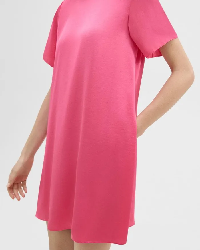 Women Theory Dresses TShirt Dress In Crushed Satin Pink Azalea