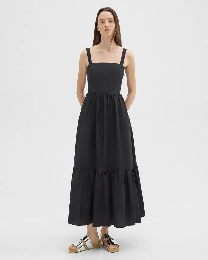 Women Theory Dresses Tiered Sleeveless Dress In CottonBlend Black