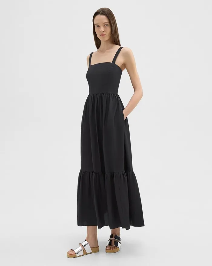 Women Theory Dresses Tiered Sleeveless Dress In CottonBlend Black