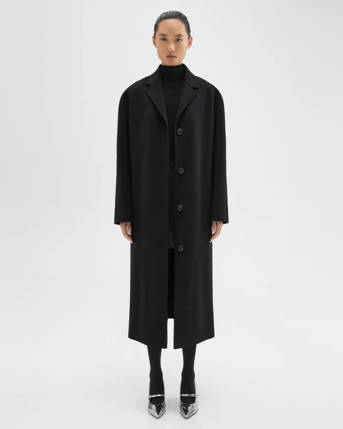 Women Theory Outerwear Belted Coat In DoubleFace WoolCashmere Black