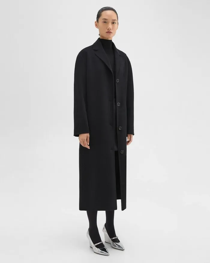 Women Theory Outerwear Belted Coat In DoubleFace WoolCashmere Black