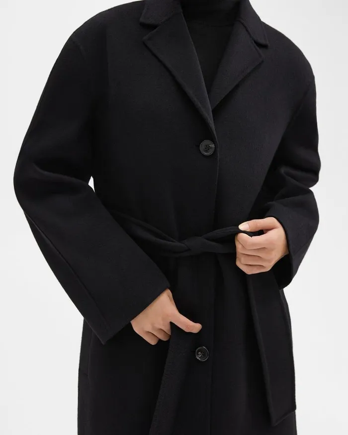 Women Theory Outerwear Belted Coat In DoubleFace WoolCashmere Black