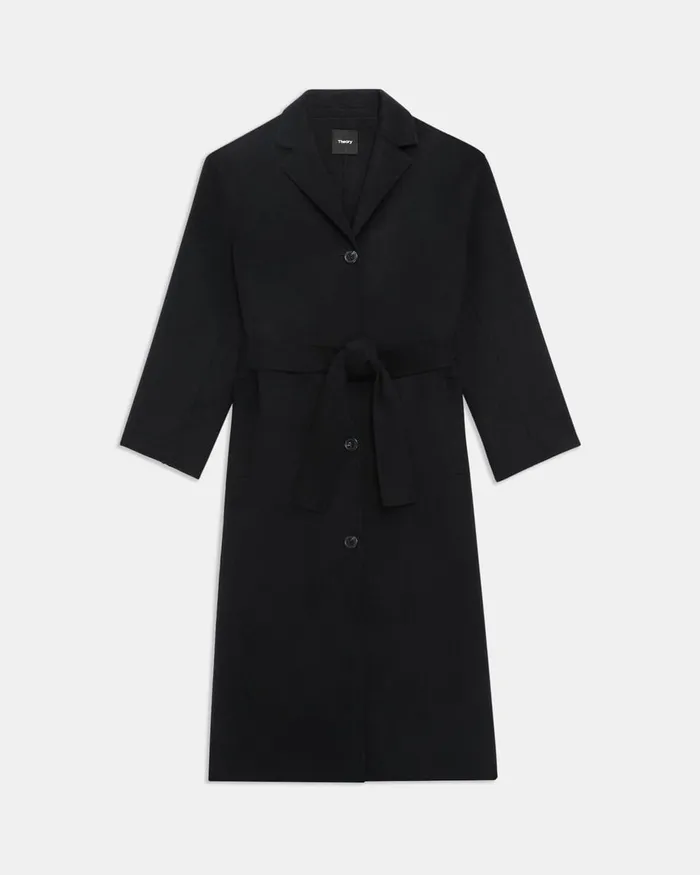 Women Theory Outerwear Belted Coat In DoubleFace WoolCashmere Black