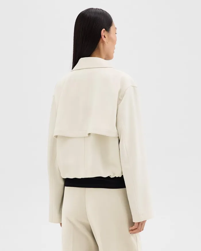 Women Theory Outerwear DoubleBreasted Crop Trench In Admiral Crepe Rice